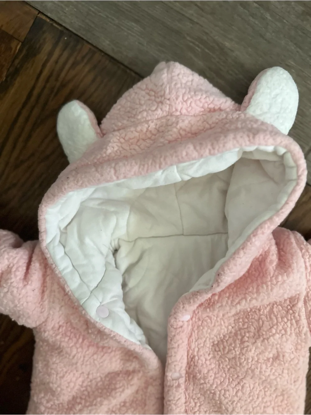 Cozy snowsuit Pink Fleece Baby One-Piece with Hood and Ears